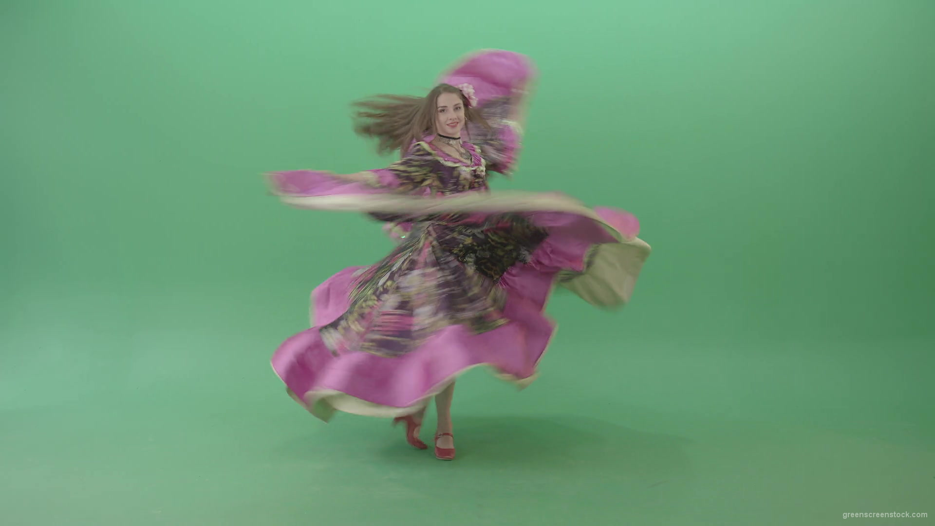 Romatic-moldova-girl-dancing-in-roma-gypsy-dress-isolated-on-green-screen-4K-stock-video-footage-1920_004 Green Screen Stock
