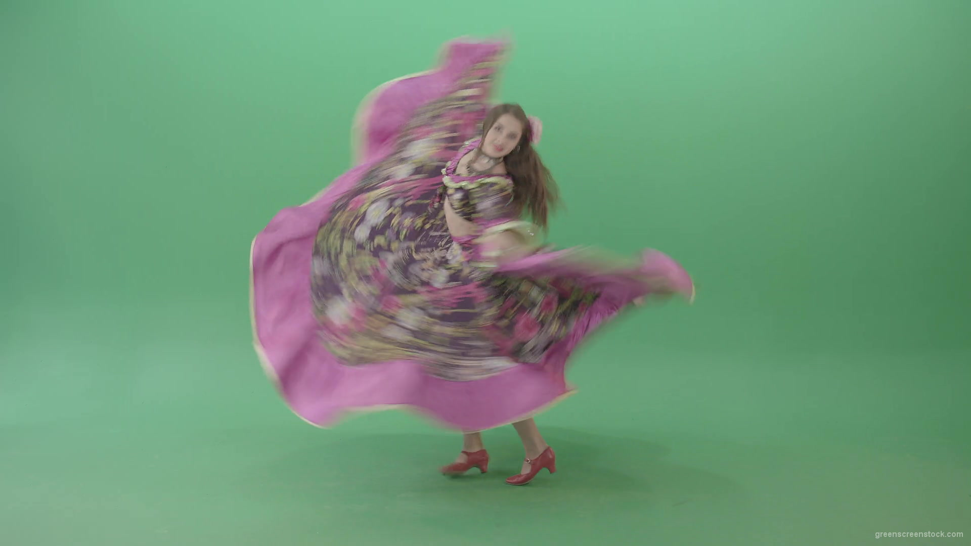 Romatic-moldova-girl-dancing-in-roma-gypsy-dress-isolated-on-green-screen-4K-stock-video-footage-1920_005 Green Screen Stock