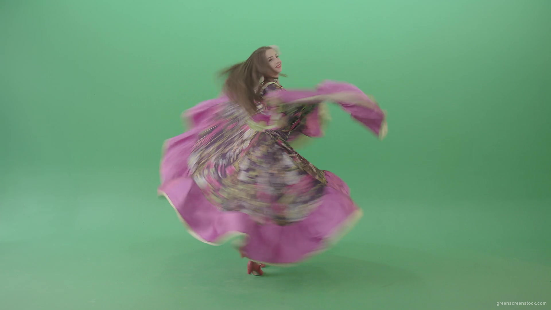Romatic-moldova-girl-dancing-in-roma-gypsy-dress-isolated-on-green-screen-4K-stock-video-footage-1920_006 Green Screen Stock