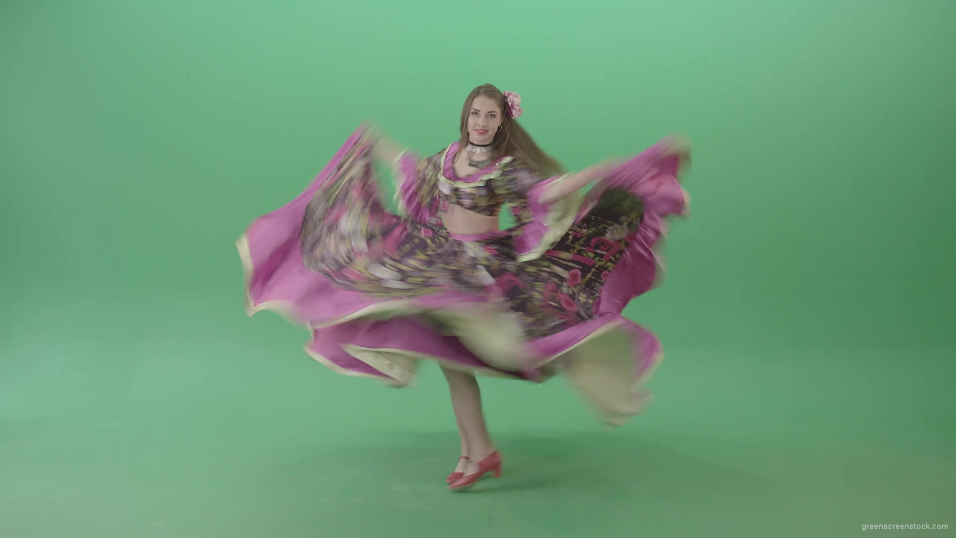 Romatic-moldova-girl-dancing-in-roma-gypsy-dress-isolated-on-green-screen-4K-stock-video-footage-1920_007 Green Screen Stock