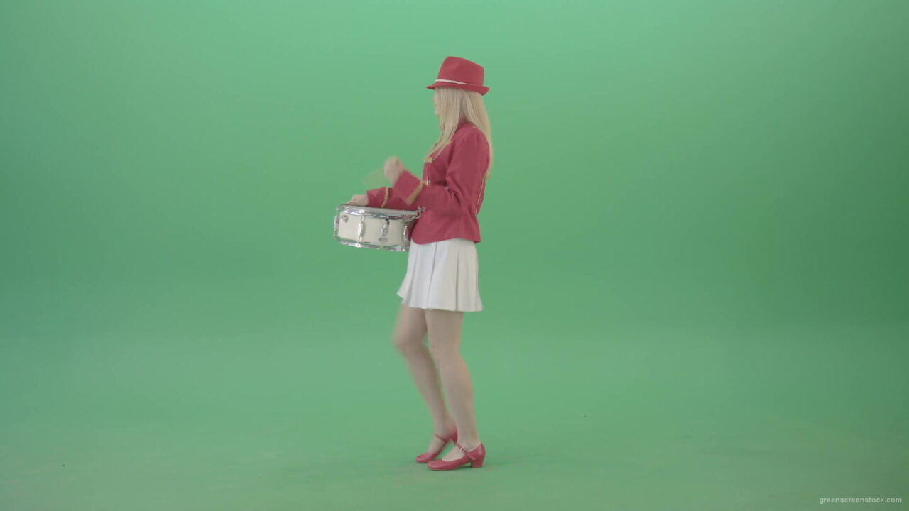 vj video background Side-view-of-blonde-girl-in-red-costume-playing-drums-isolated-on-green-screen-4K-Video-Footage-1920_003