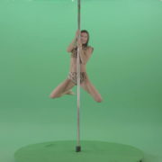 Slim-woman-spinning-in-simple-pose-dancing-pole-dance-in-animal-jaguar-skin-underwear-on-green-screen-4K-Video-Footage-1920_007 Green Screen Stock