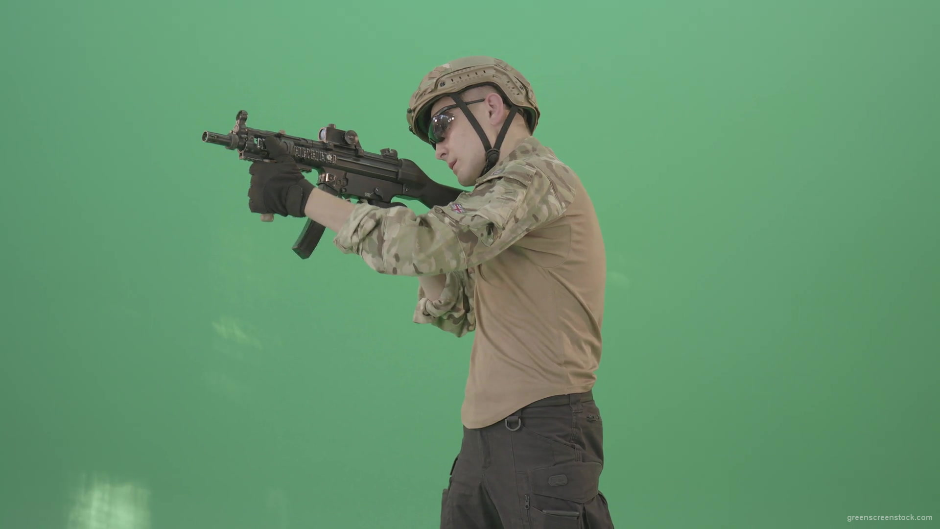vj video background Soldier-in-army-uniform-shooting-with-gun-fire-machine-isolated-on-green-screen-4K-Video-Footage-1920_003