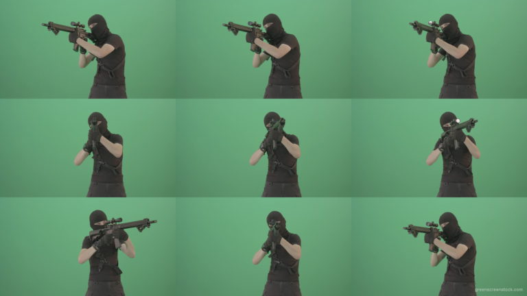 Soldier-in-black-mask-shooting-enemies-with-military-gun-on-green-screen-4K-Video-Footage-1920 Green Screen Stock