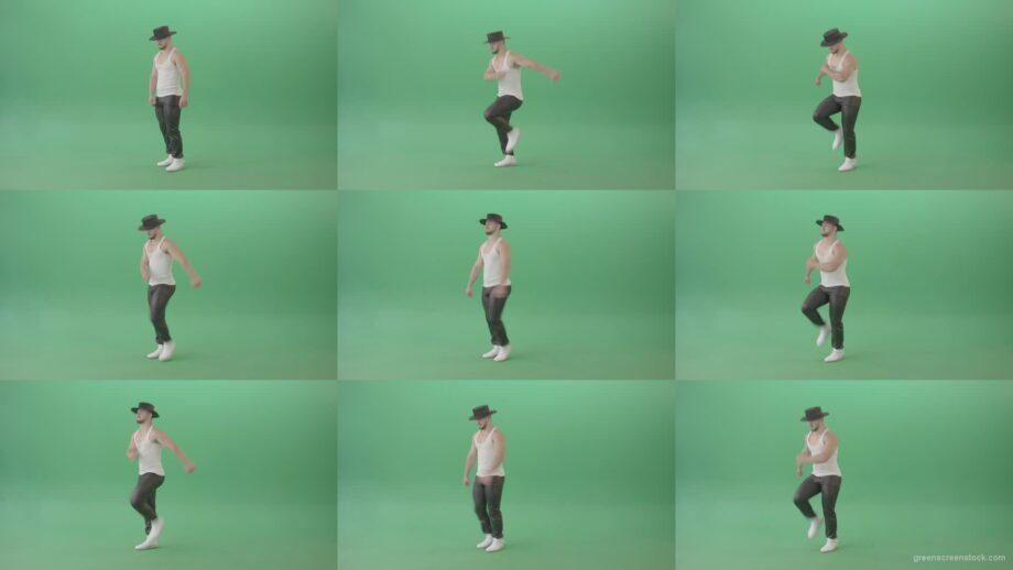 Sport-Man-in-black-hat-dancing-and-marching-fast-isolated-over-Green-Screen-4K-Video-Footage-1920 Green Screen Stock