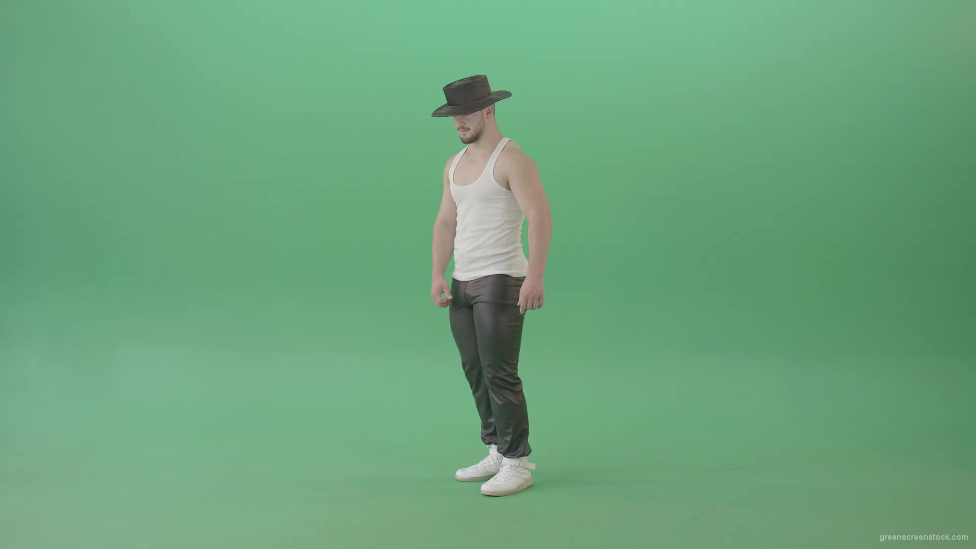 Sport-Man-in-black-hat-dancing-and-marching-fast-isolated-over-Green-Screen-4K-Video-Footage-1920_001 Green Screen Stock