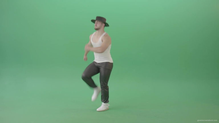 Sport-Man-in-black-hat-dancing-and-marching-fast-isolated-over-Green-Screen-4K-Video-Footage-1920_006 Green Screen Stock