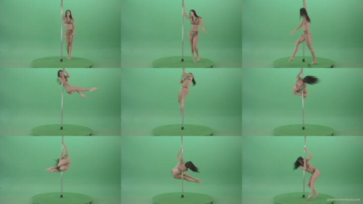 Stripteas-Girl-in-leopard-skin-wear-spinning-on-pilon-dancing-pole-isolated-on-Green-Screen-4K-Video-Footage-1920 Green Screen Stock