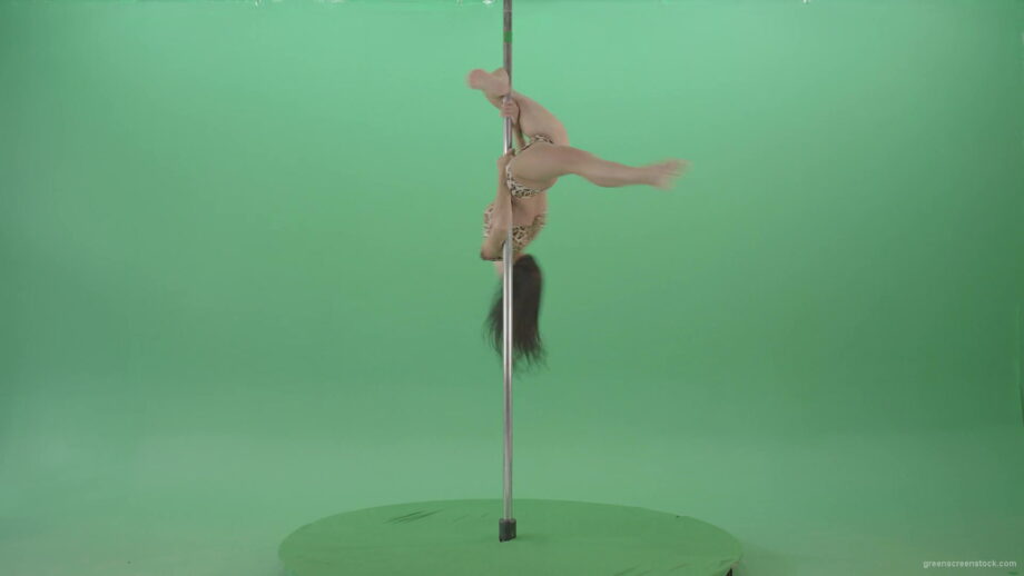 vj video background Woman-on-jaguar-skin-dress-spinning-slowly-on-pilon-making-pole-dance-on-green-screen-4K-Video-Footage-1920_003