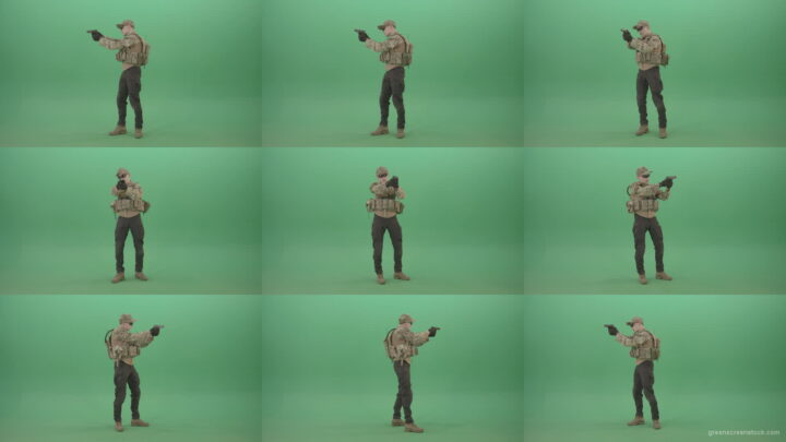 Young-striker-man-in-Bulletproof-uniform-shoot-from-pistol-gun-on-green-screen-4K-Video-Footage-1920 Green Screen Stock