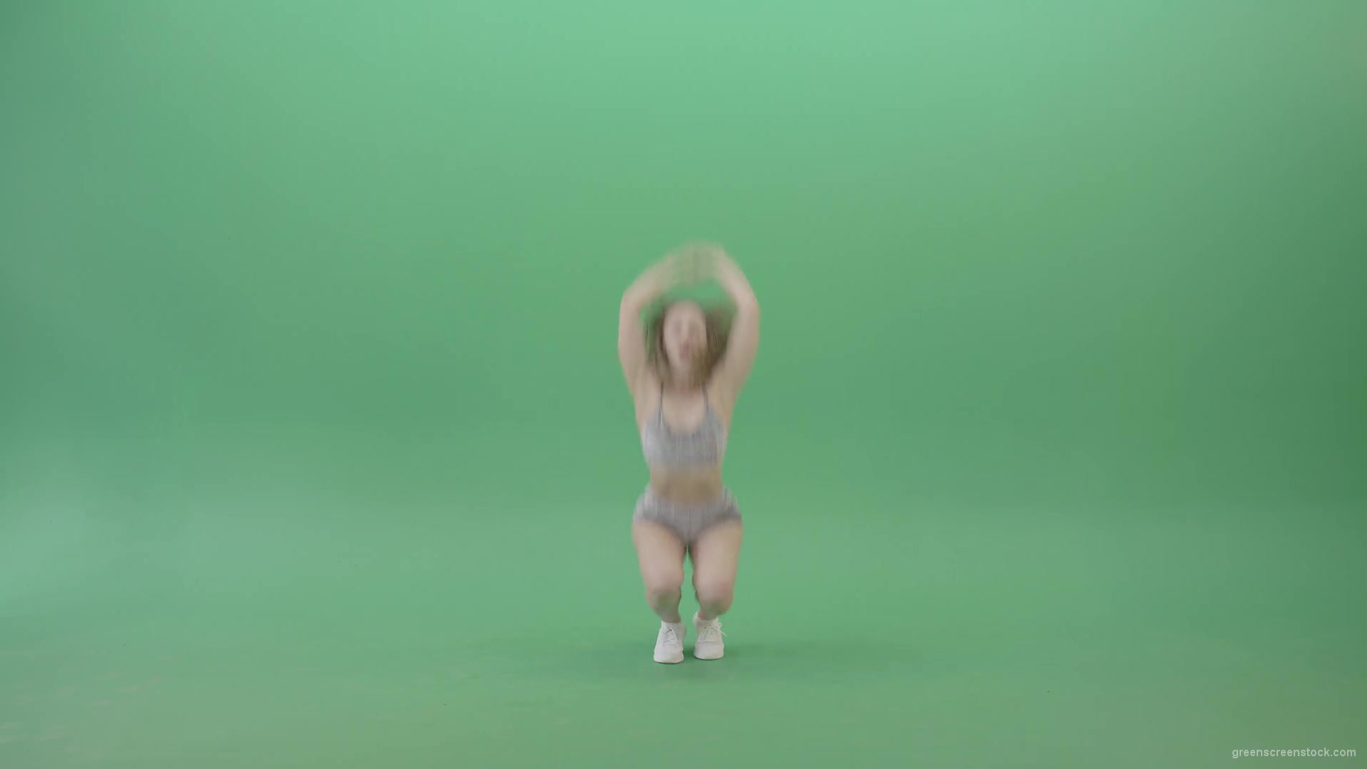 Amrican-girl-in-gray-dress-vellure-underwear-shaking-ass-in-twerk-dance-isolated-on-Green-Screen-4K-Video-Footage-1920_005 Green Screen Stock