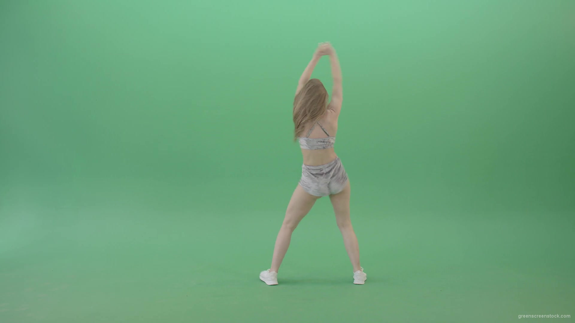 Amrican-girl-in-gray-dress-vellure-underwear-shaking-ass-in-twerk-dance-isolated-on-Green-Screen-4K-Video-Footage-1920_009 Green Screen Stock