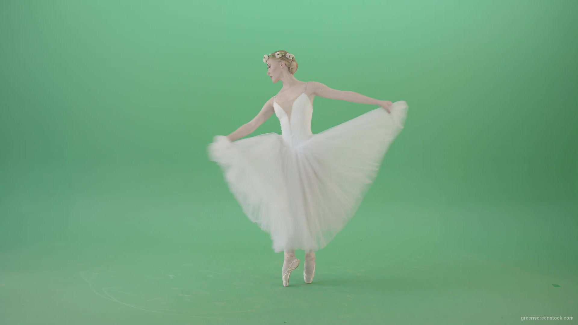 Ballerina-in-elegance-white-wedding-dress-spinning-in-dance-on-green-screen-4K-Video-Footage-1920_002 Green Screen Stock