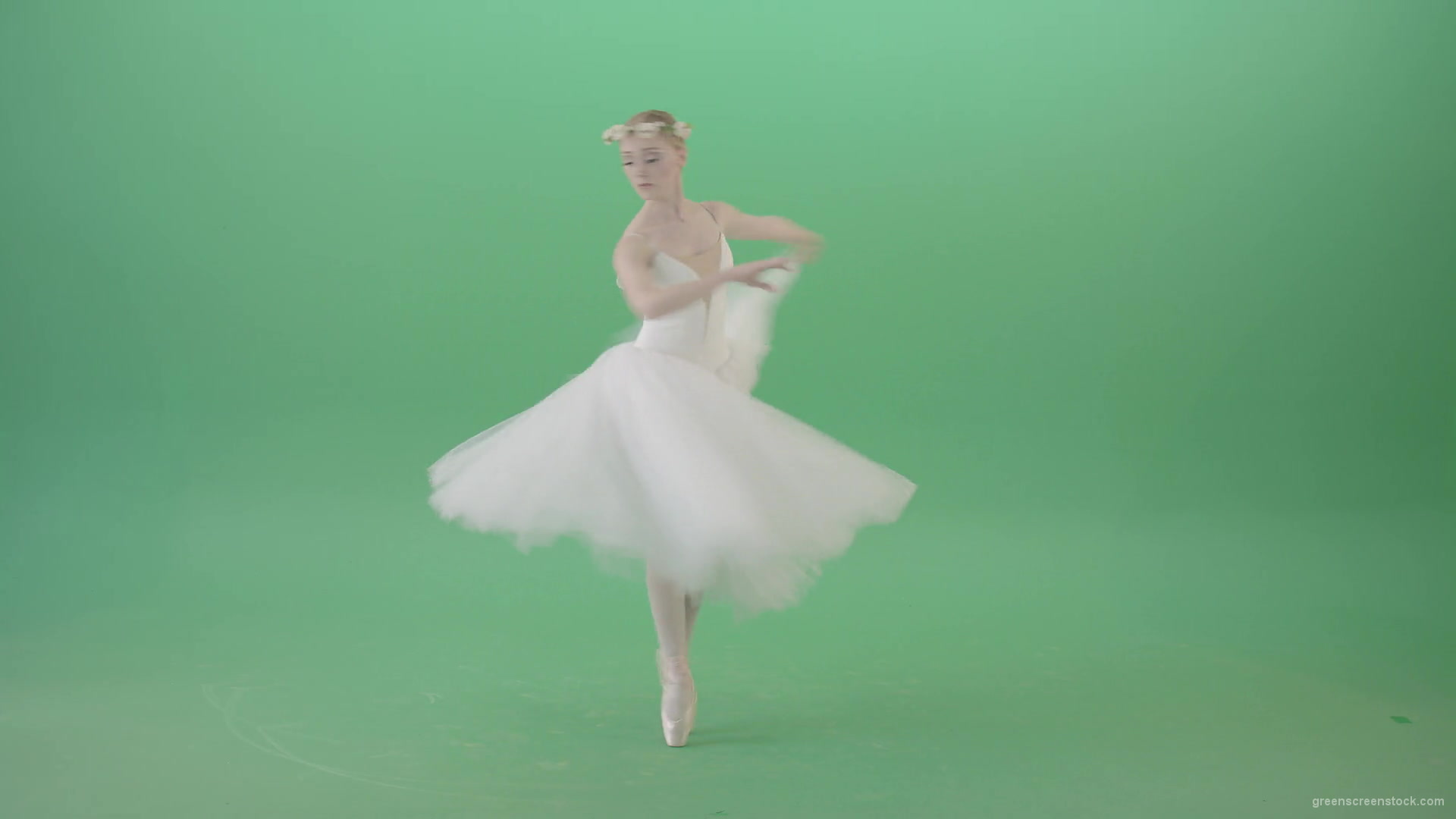 Ballerina-in-elegance-white-wedding-dress-spinning-in-dance-on-green-screen-4K-Video-Footage-1920_004 Green Screen Stock
