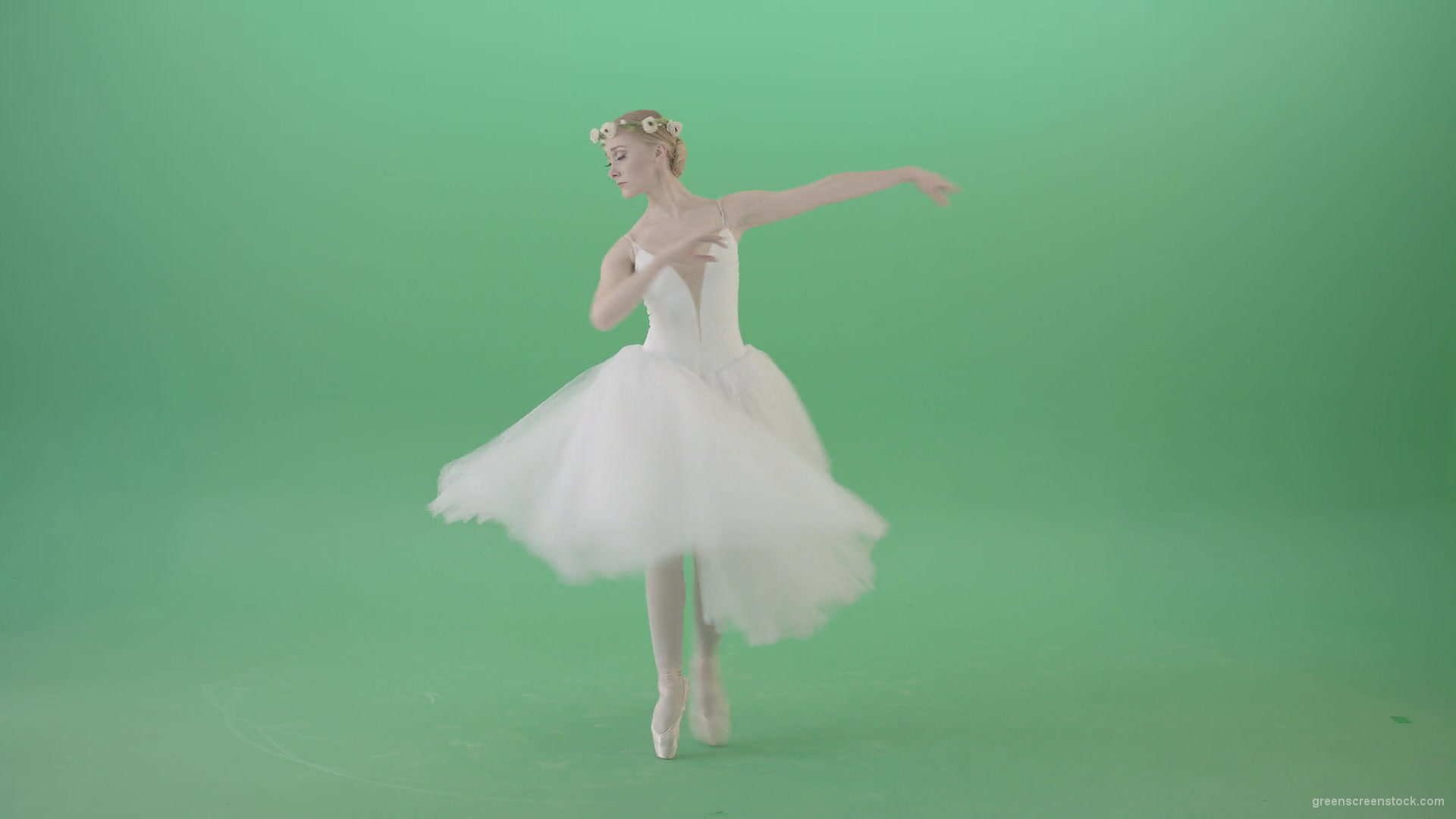 Ballerina-in-elegance-white-wedding-dress-spinning-in-dance-on-green-screen-4K-Video-Footage-1920_005 Green Screen Stock