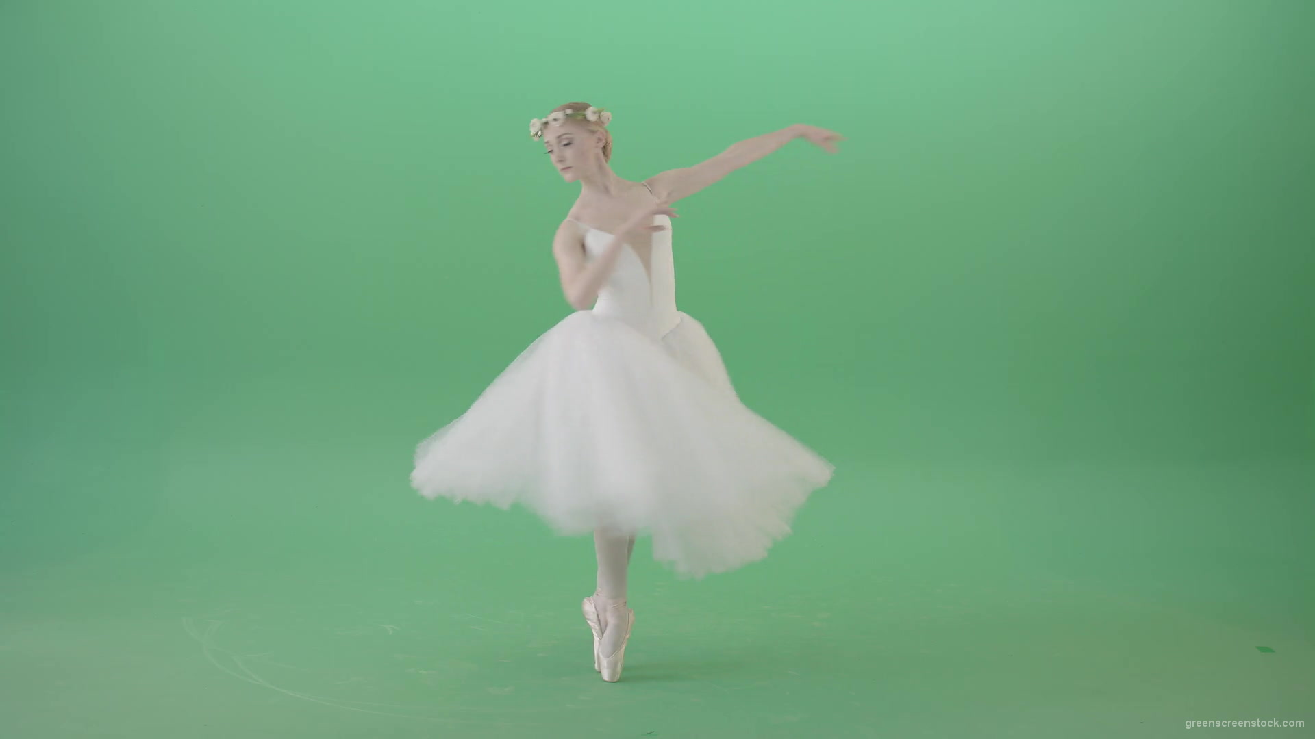 Ballerina-in-elegance-white-wedding-dress-spinning-in-dance-on-green-screen-4K-Video-Footage-1920_006 Green Screen Stock