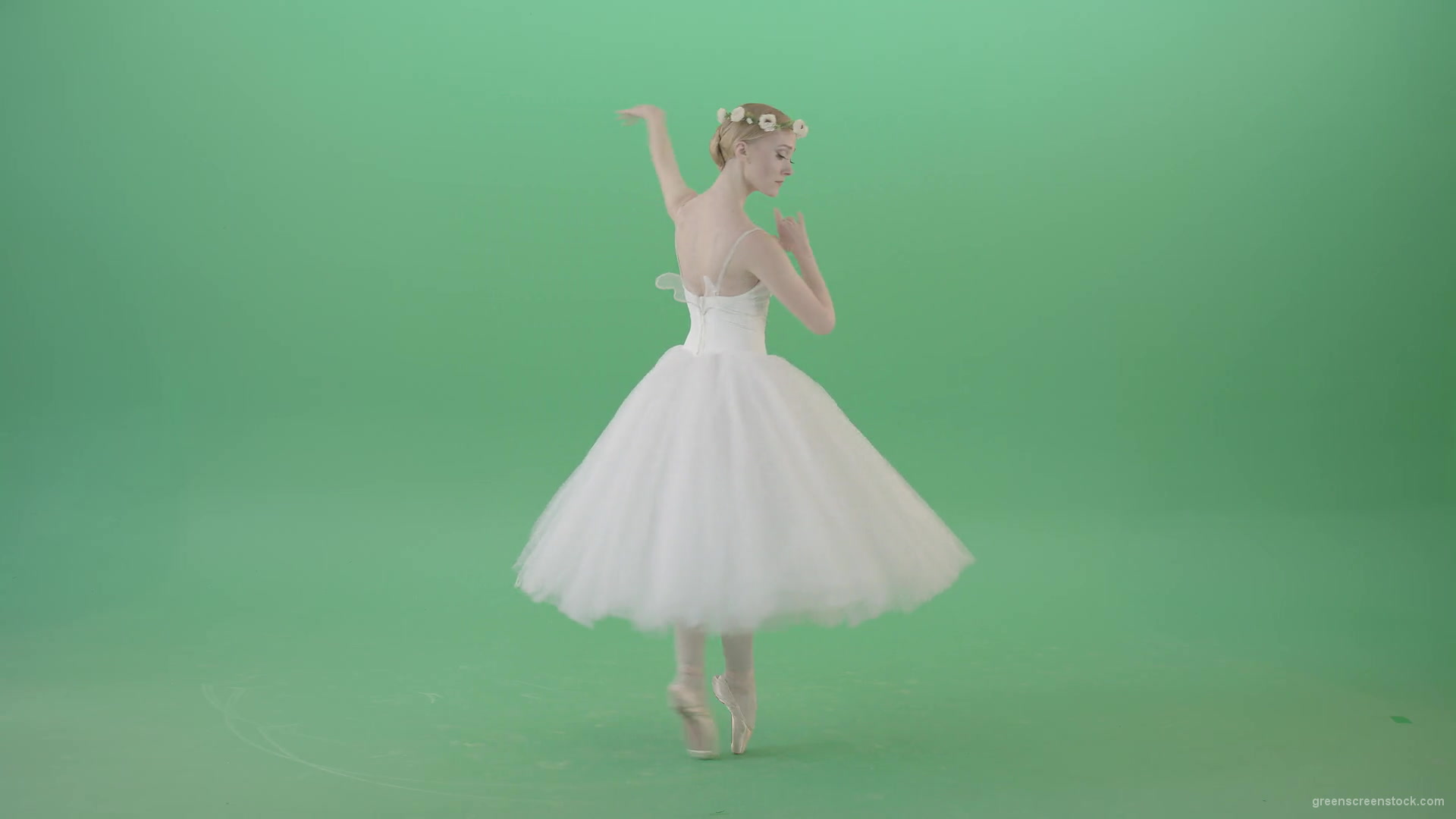Ballerina-in-elegance-white-wedding-dress-spinning-in-dance-on-green-screen-4K-Video-Footage-1920_007 Green Screen Stock