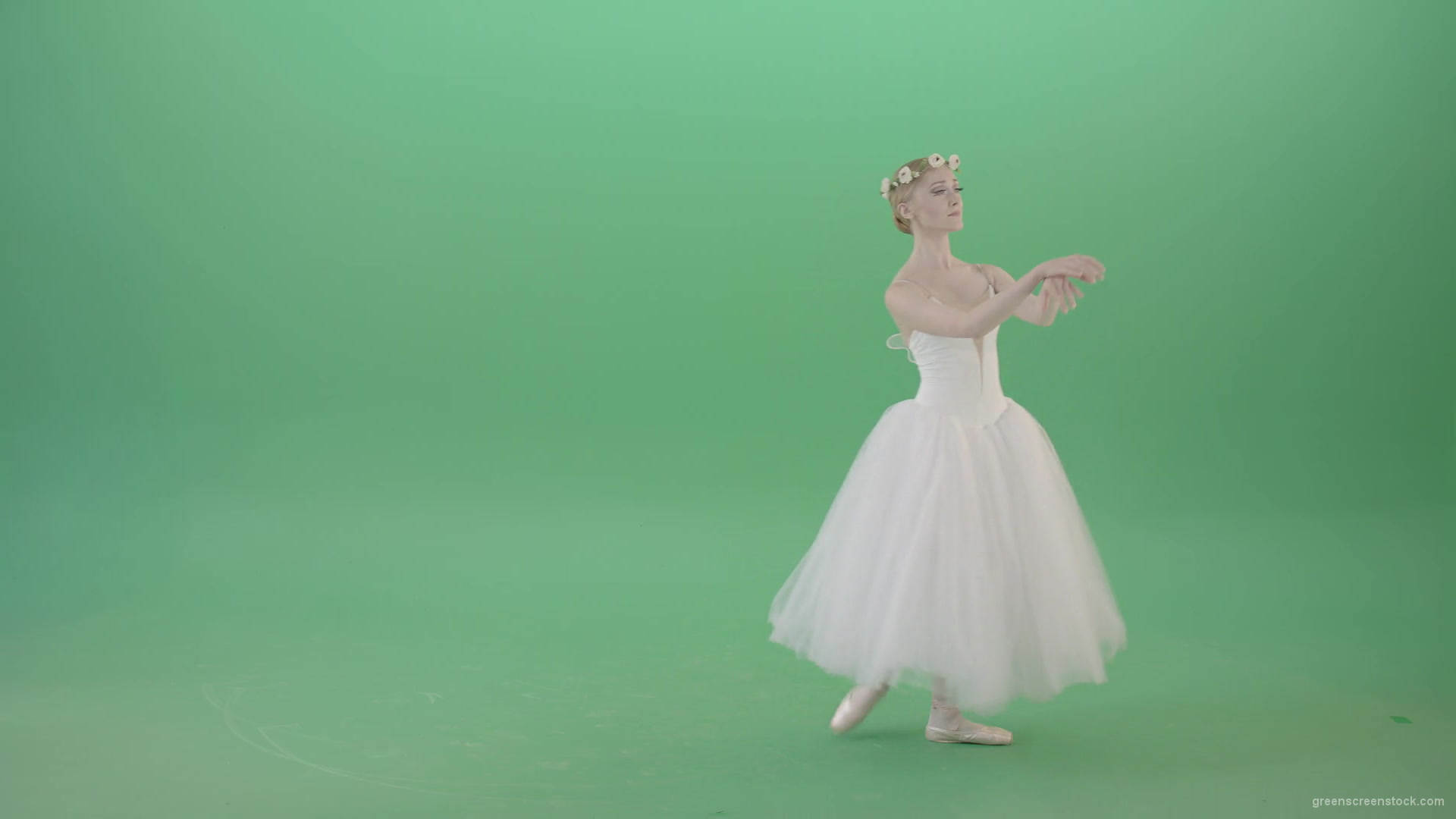 Ballerina-in-elegance-white-wedding-dress-spinning-in-dance-on-green-screen-4K-Video-Footage-1920_009 Green Screen Stock