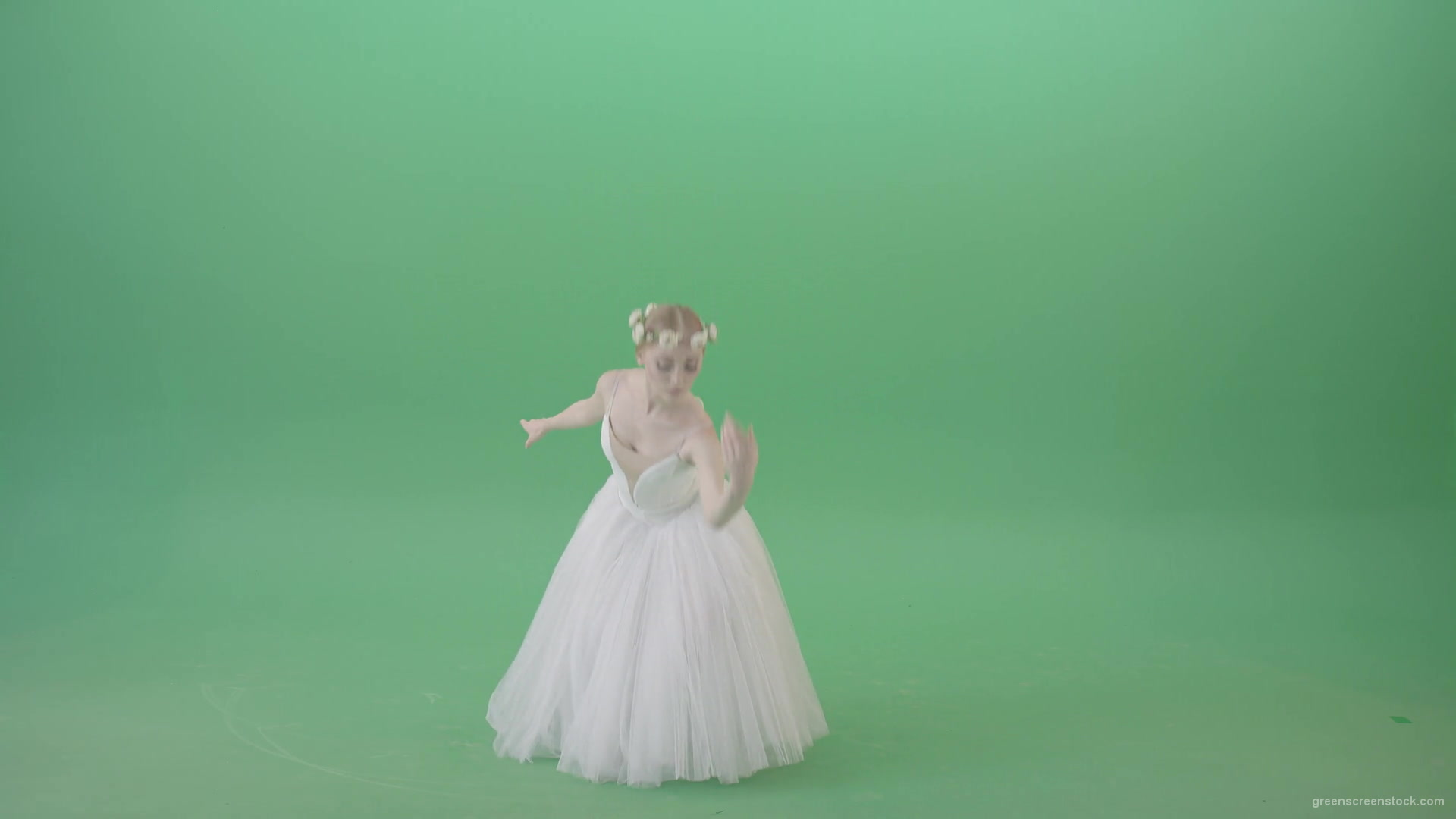 Ballet-Art-Princes-making-royal-regards-in-white-wedding-dress-isolated-on-green-screen-4K-Video-Footage-1920_008 Green Screen Stock