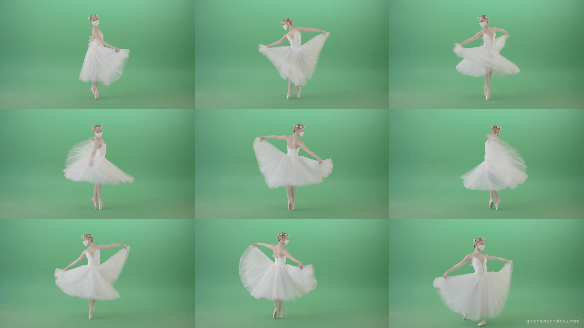 Ballet-Dancing-Girl-in-Corona-Virus-Mask-spinning-on-green-screen-4K-Video-Footage-1920 Green Screen Stock