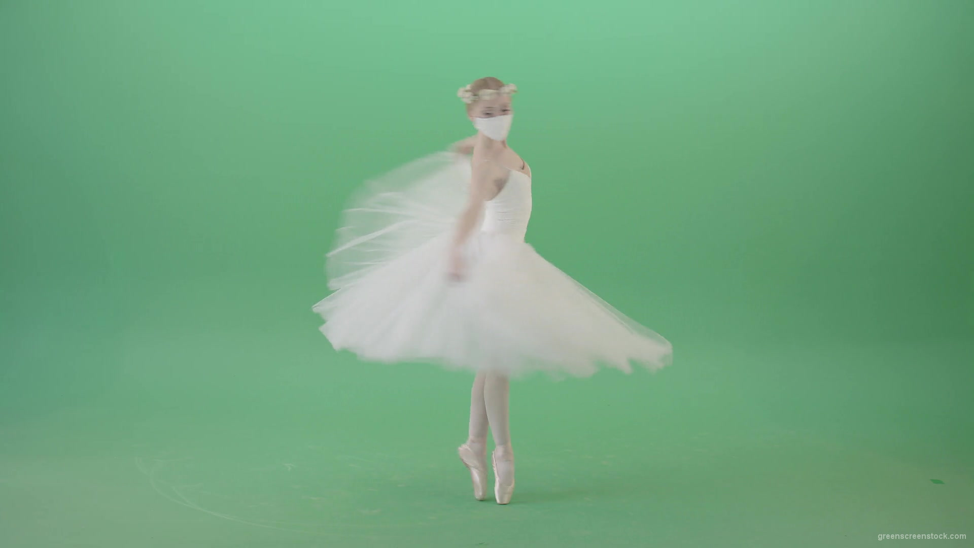 Ballet-Dancing-Girl-in-Corona-Virus-Mask-spinning-on-green-screen-4K-Video-Footage-1920_004 Green Screen Stock