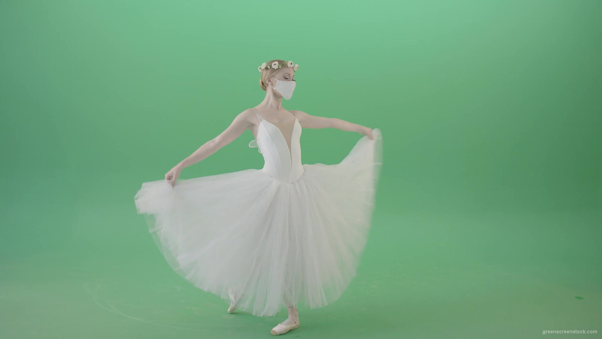 Ballet-Dancing-Girl-in-Corona-Virus-Mask-spinning-on-green-screen-4K-Video-Footage-1920_009 Green Screen Stock