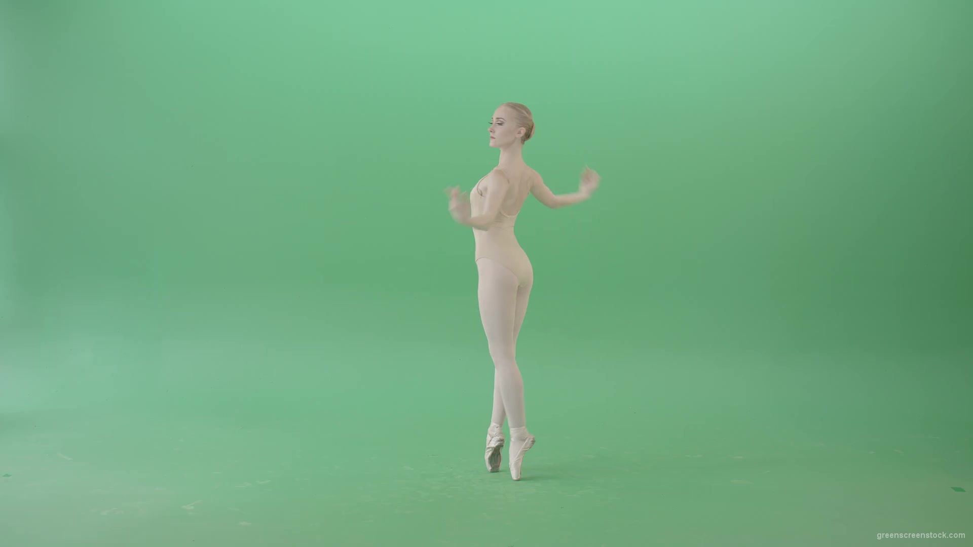 Ballet-dancer-woman-spinning-in-body-color-outfit-isolated-on-green-screen-4K-Video-Footage-1920_006 Green Screen Stock