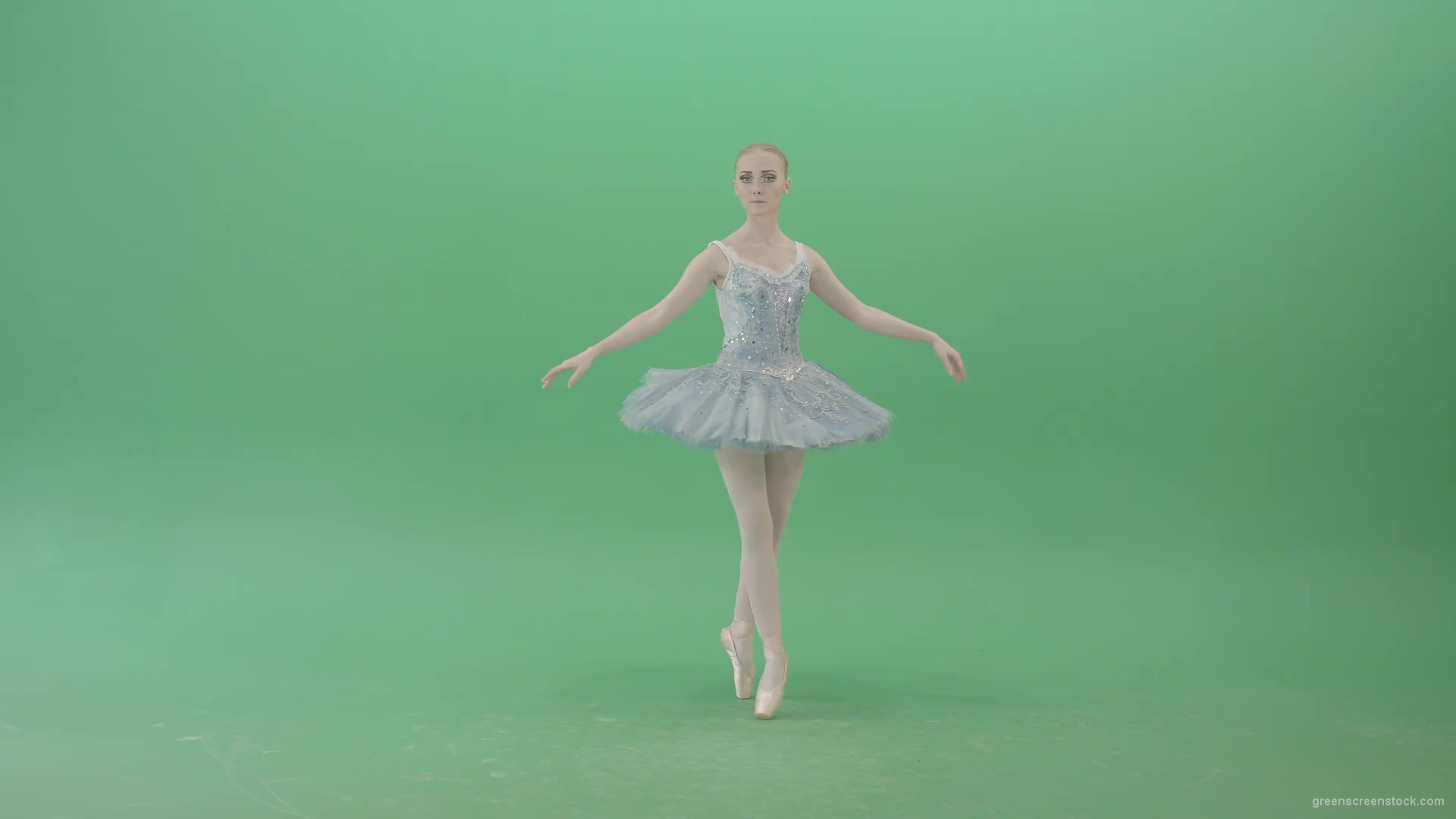 Beauty-blonde-ballerin-ballet-dancing-girl-in-blue-dress-spinning-over-green-screen-4K-Video-Footag-30fps-1920_001 Green Screen Stock
