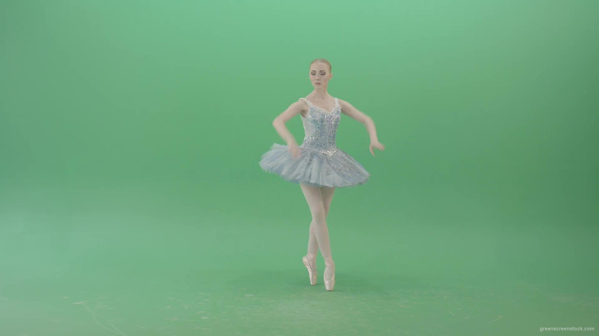 Beauty-blonde-ballerin-ballet-dancing-girl-in-blue-dress-spinning-over-green-screen-4K-Video-Footag-30fps-1920_002 Green Screen Stock