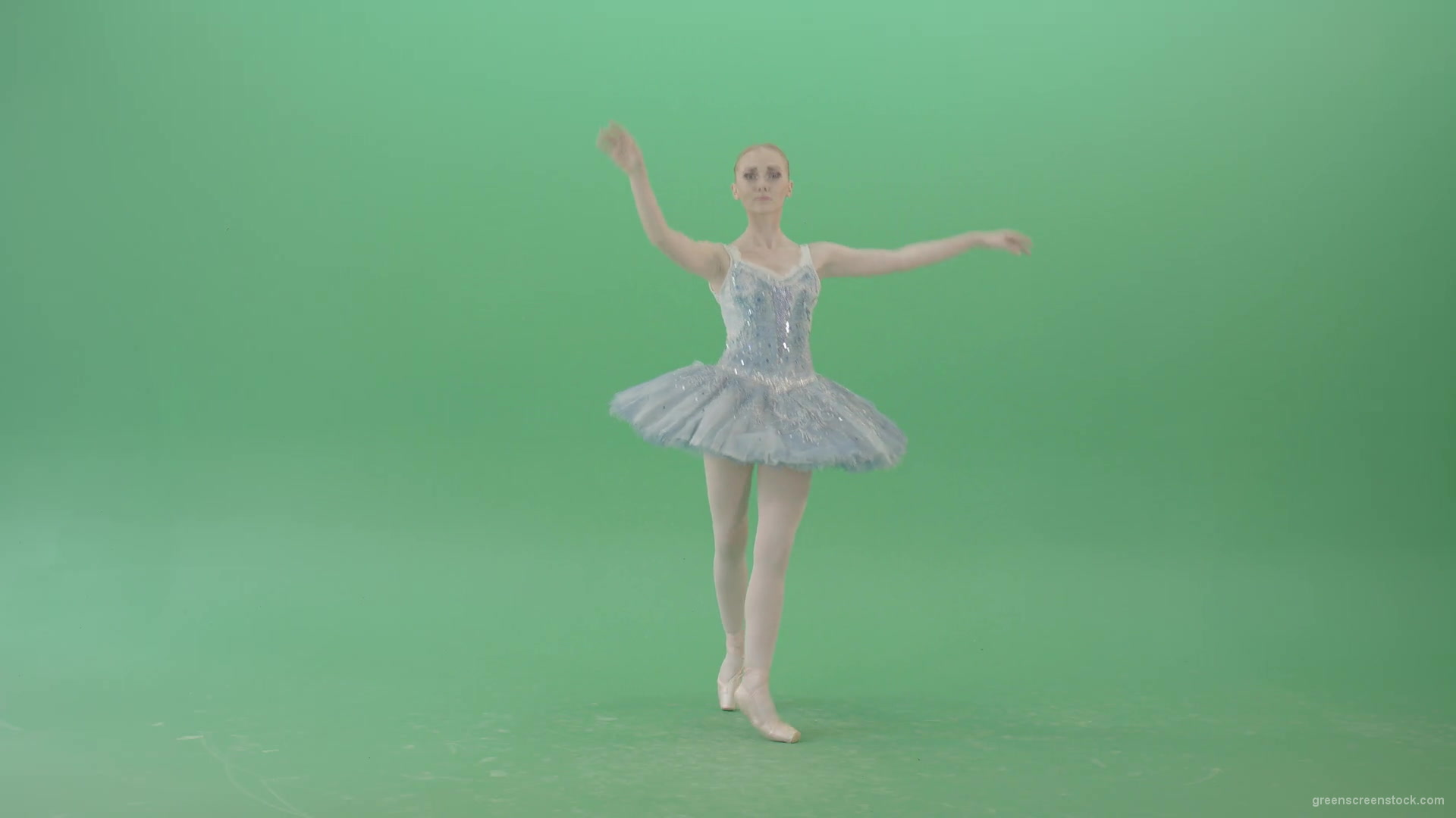 Beauty-blonde-ballerin-ballet-dancing-girl-in-blue-dress-spinning-over-green-screen-4K-Video-Footag-30fps-1920_004 Green Screen Stock