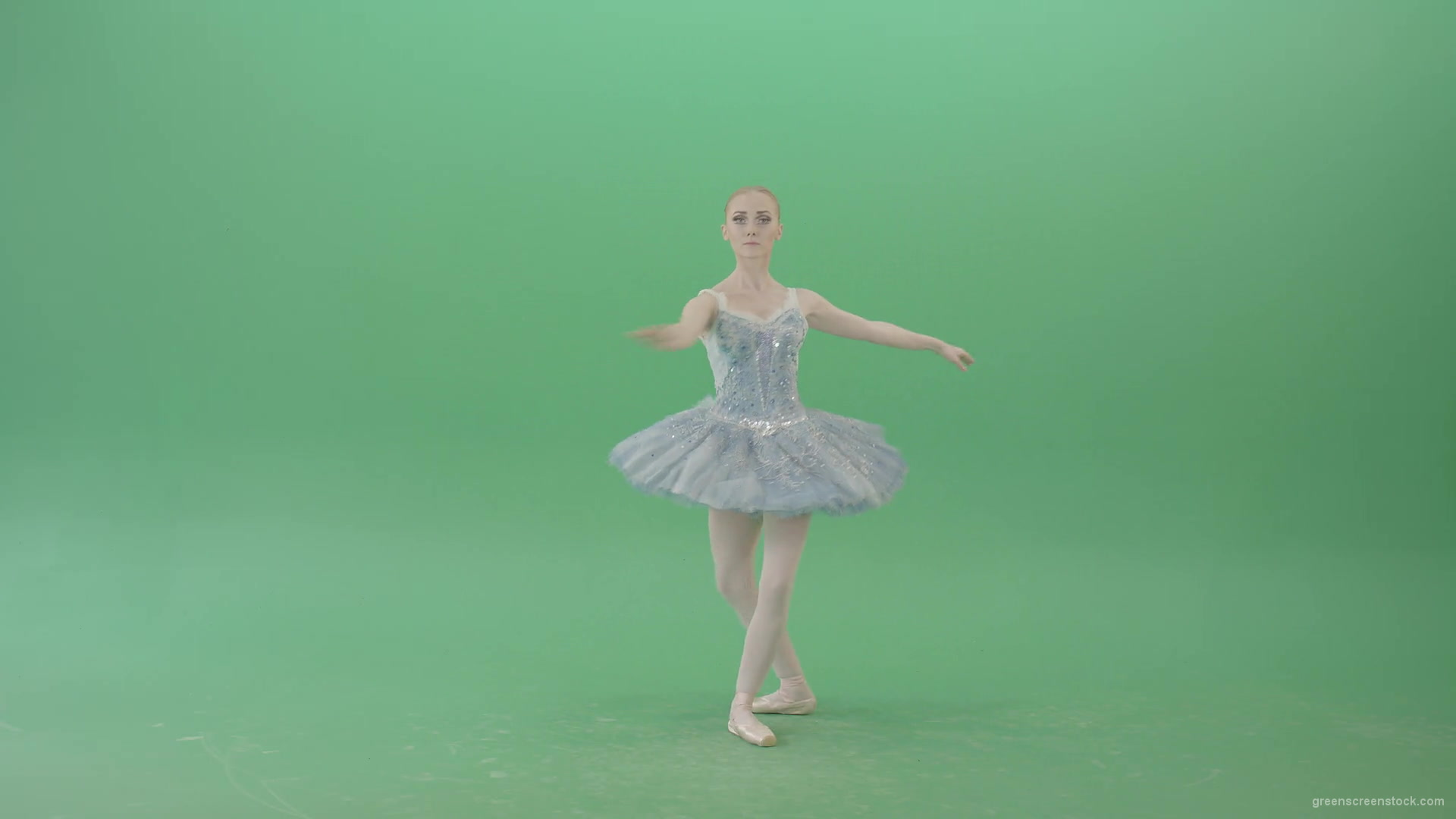 Beauty-blonde-ballerin-ballet-dancing-girl-in-blue-dress-spinning-over-green-screen-4K-Video-Footag-30fps-1920_005 Green Screen Stock