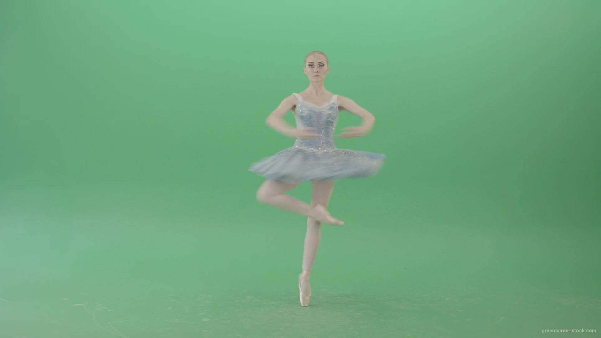 Beauty-blonde-ballerin-ballet-dancing-girl-in-blue-dress-spinning-over-green-screen-4K-Video-Footag-30fps-1920_006 Green Screen Stock