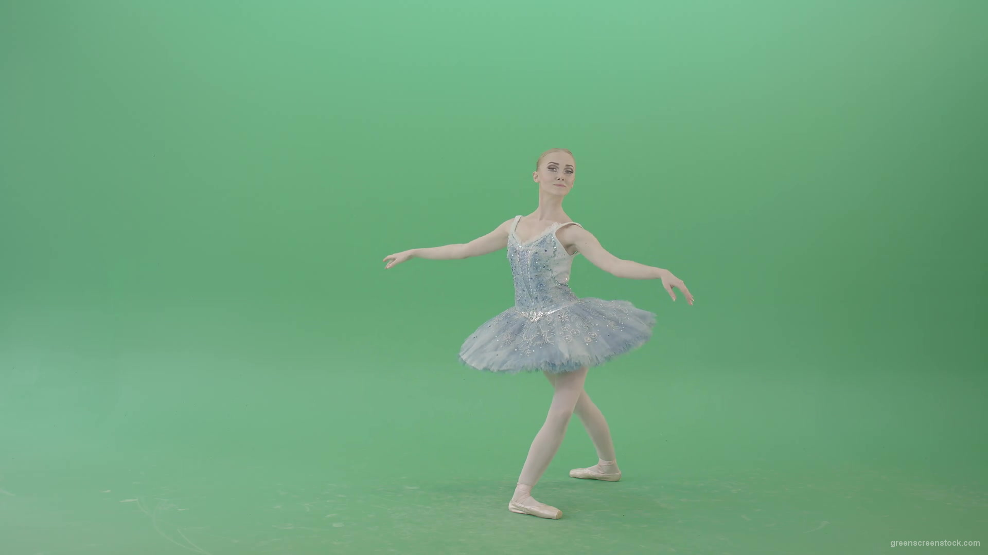 Beauty-blonde-ballerin-ballet-dancing-girl-in-blue-dress-spinning-over-green-screen-4K-Video-Footag-30fps-1920_008 Green Screen Stock