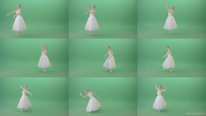 Blonde-Girl-in-elegant-white-wedding-dress-mowing-away-and-dancing-ballet-art-isolated-on-green-screen-4K-Video-Footage-1920 Green Screen Stock