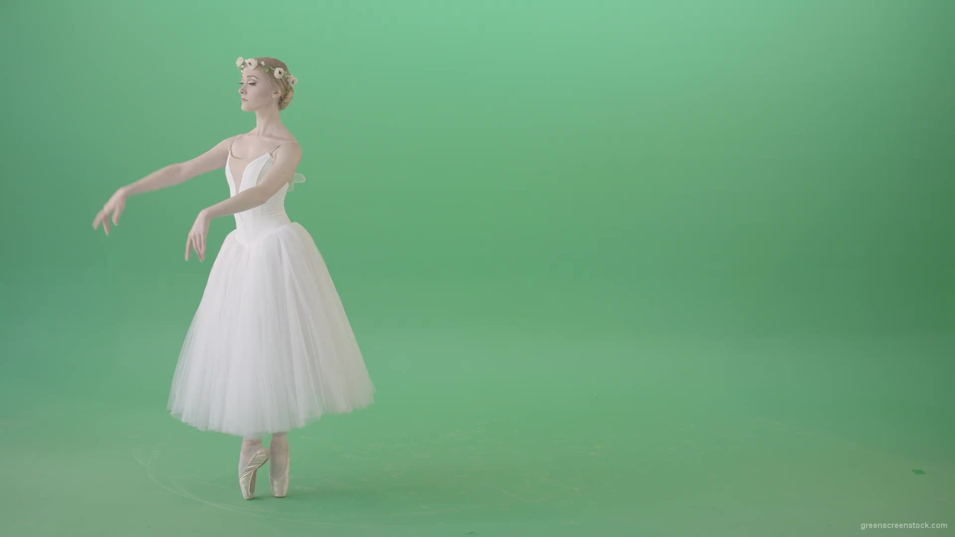 Blonde-Girl-in-elegant-white-wedding-dress-mowing-away-and-dancing-ballet-art-isolated-on-green-screen-4K-Video-Footage-1920_001 Green Screen Stock