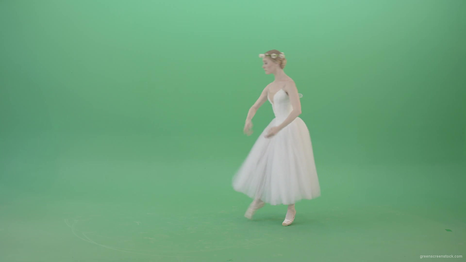Blonde-Girl-in-elegant-white-wedding-dress-mowing-away-and-dancing-ballet-art-isolated-on-green-screen-4K-Video-Footage-1920_005 Green Screen Stock