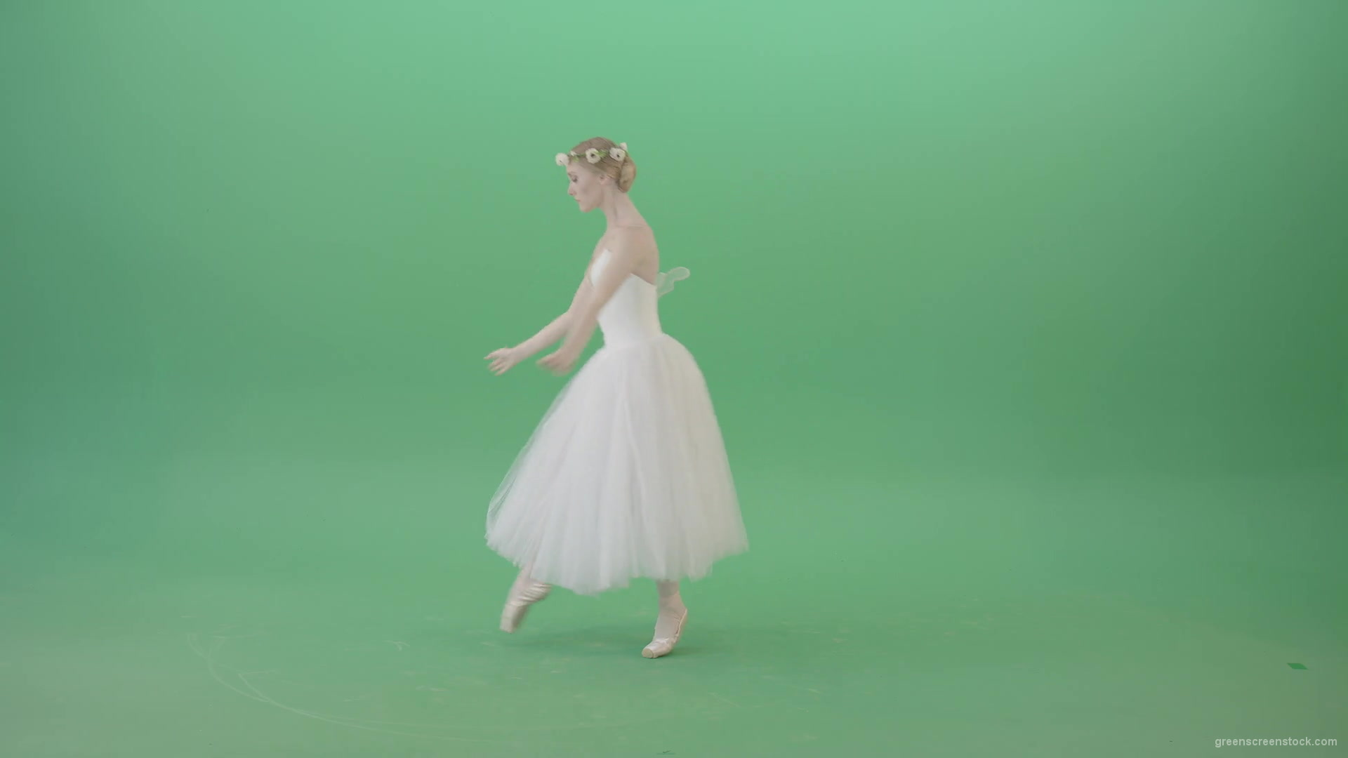 Blonde-Girl-in-elegant-white-wedding-dress-mowing-away-and-dancing-ballet-art-isolated-on-green-screen-4K-Video-Footage-1920_006 Green Screen Stock