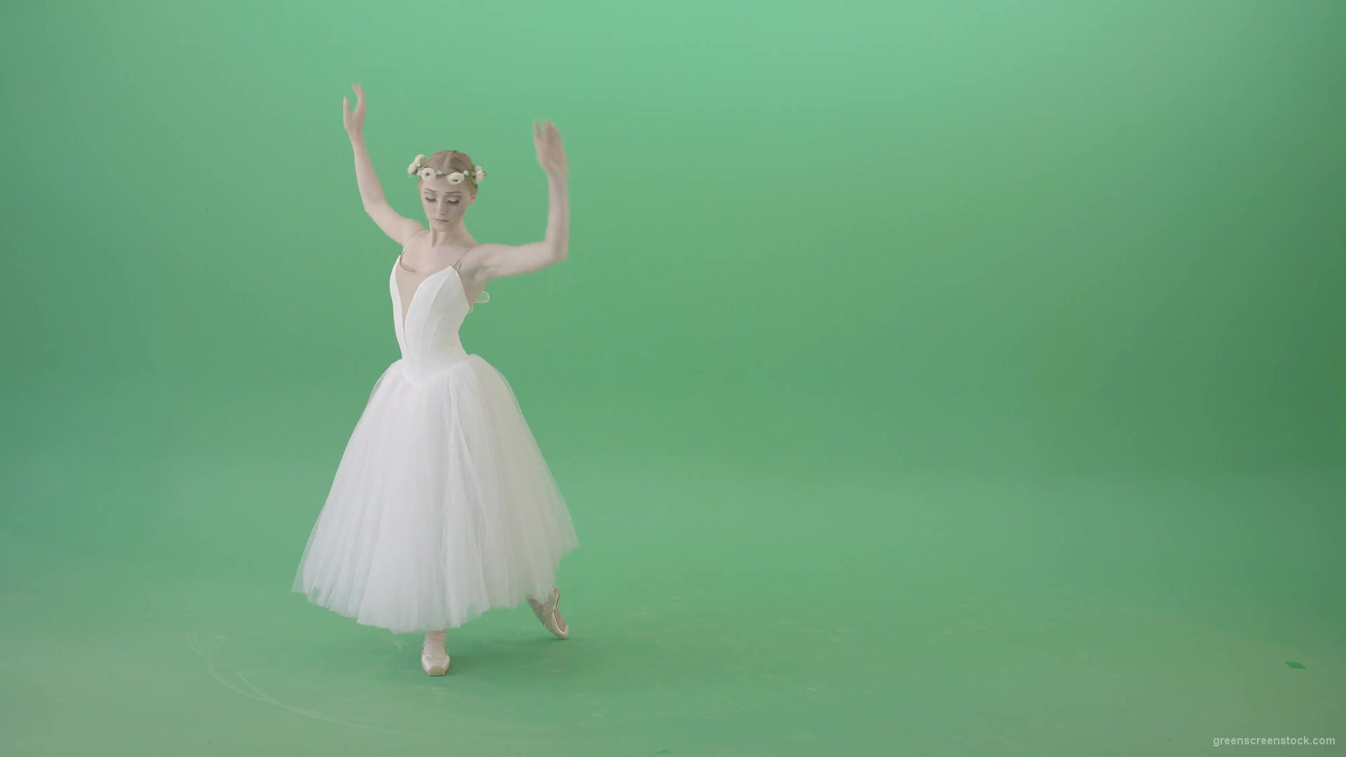 Blonde-Girl-in-elegant-white-wedding-dress-mowing-away-and-dancing-ballet-art-isolated-on-green-screen-4K-Video-Footage-1920_009 Green Screen Stock