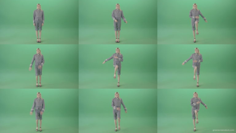 Blonde-Woman-in-blue-military-royal-empire-uniform-marching-on-green-screen-4K-Video-Footage-1920 Green Screen Stock
