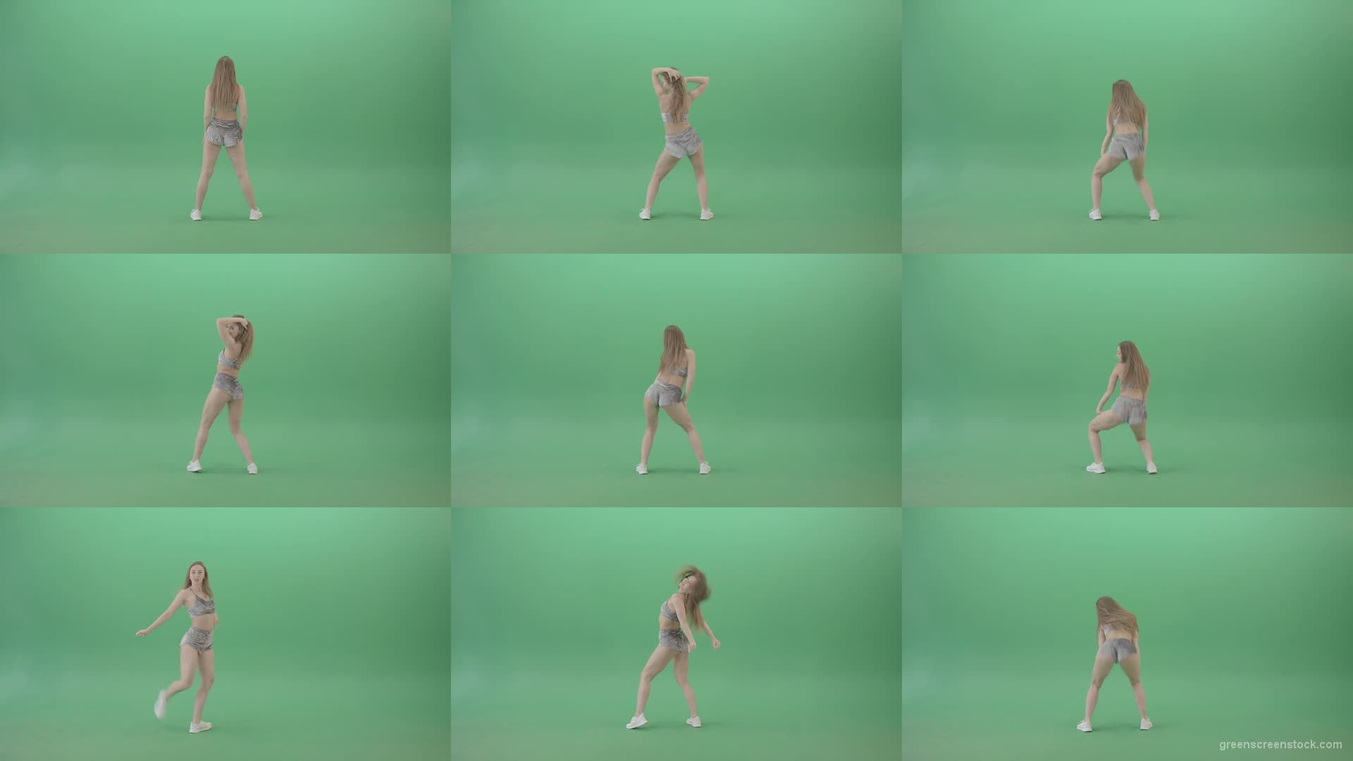 Blonde-young-woman-sexy-dancing-Twerking-hip-hop-elements-over-green-screen-4K-video-footage-1920 Green Screen Stock