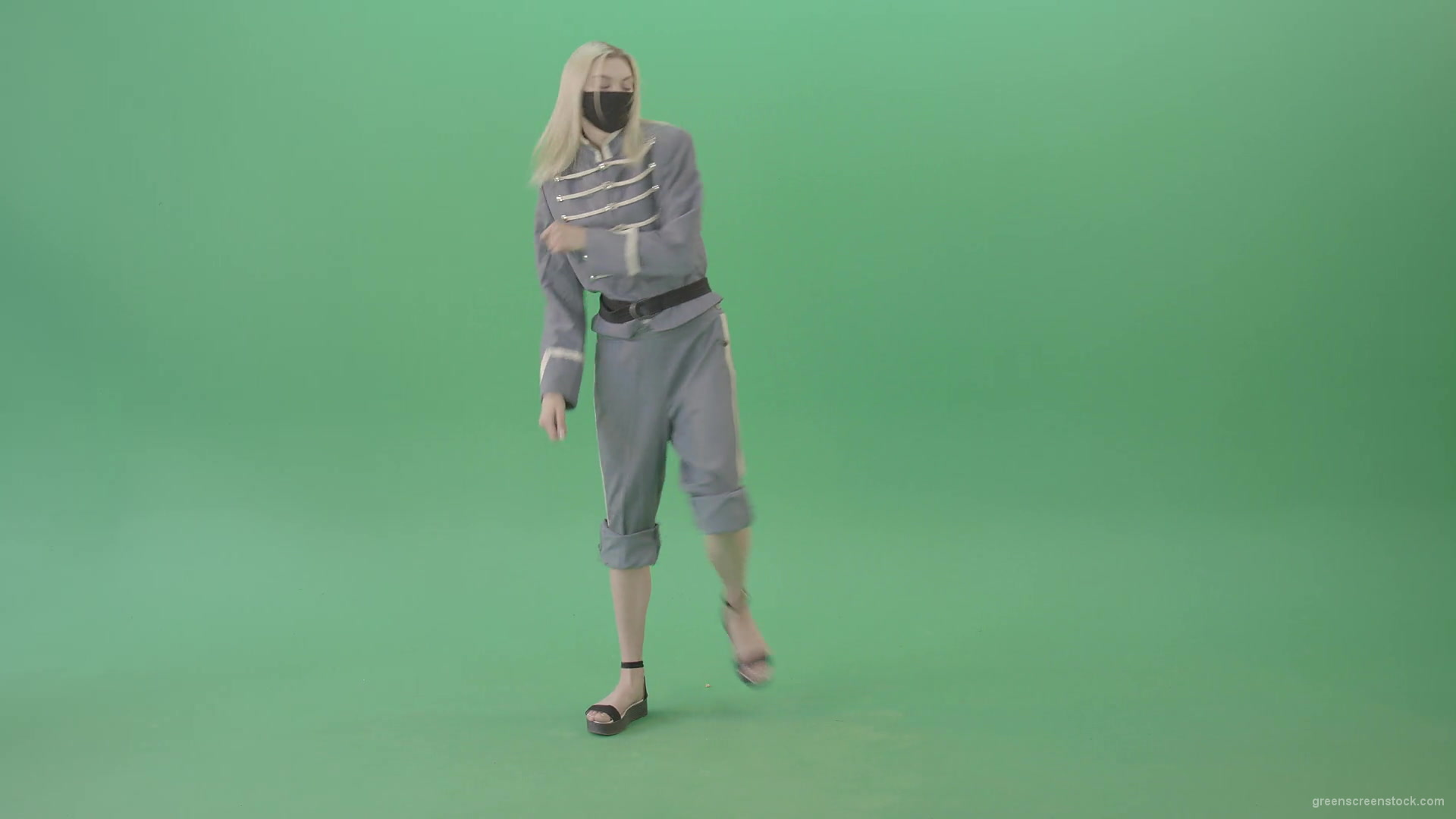 Blondie-in-Techno-royal-costume-dancing-house-in-black-covid19-mask-on-green-screen-4K-Video-Footage-1920_002 Green Screen Stock