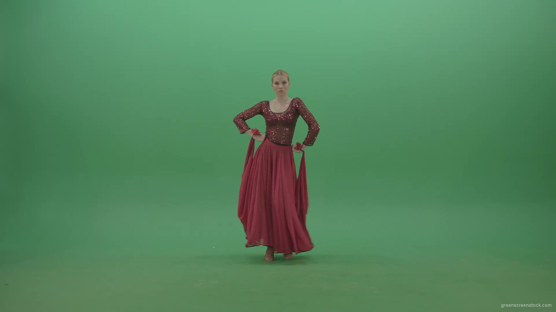 Blondie-in-red-latino-wear-moving-and-dance-on-green-screen-4K-Video-Footage-1920_002 Green Screen Stock