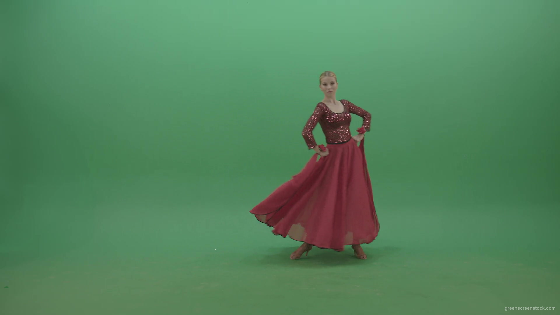 Blondie-in-red-latino-wear-moving-and-dance-on-green-screen-4K-Video-Footage-1920_008 Green Screen Stock