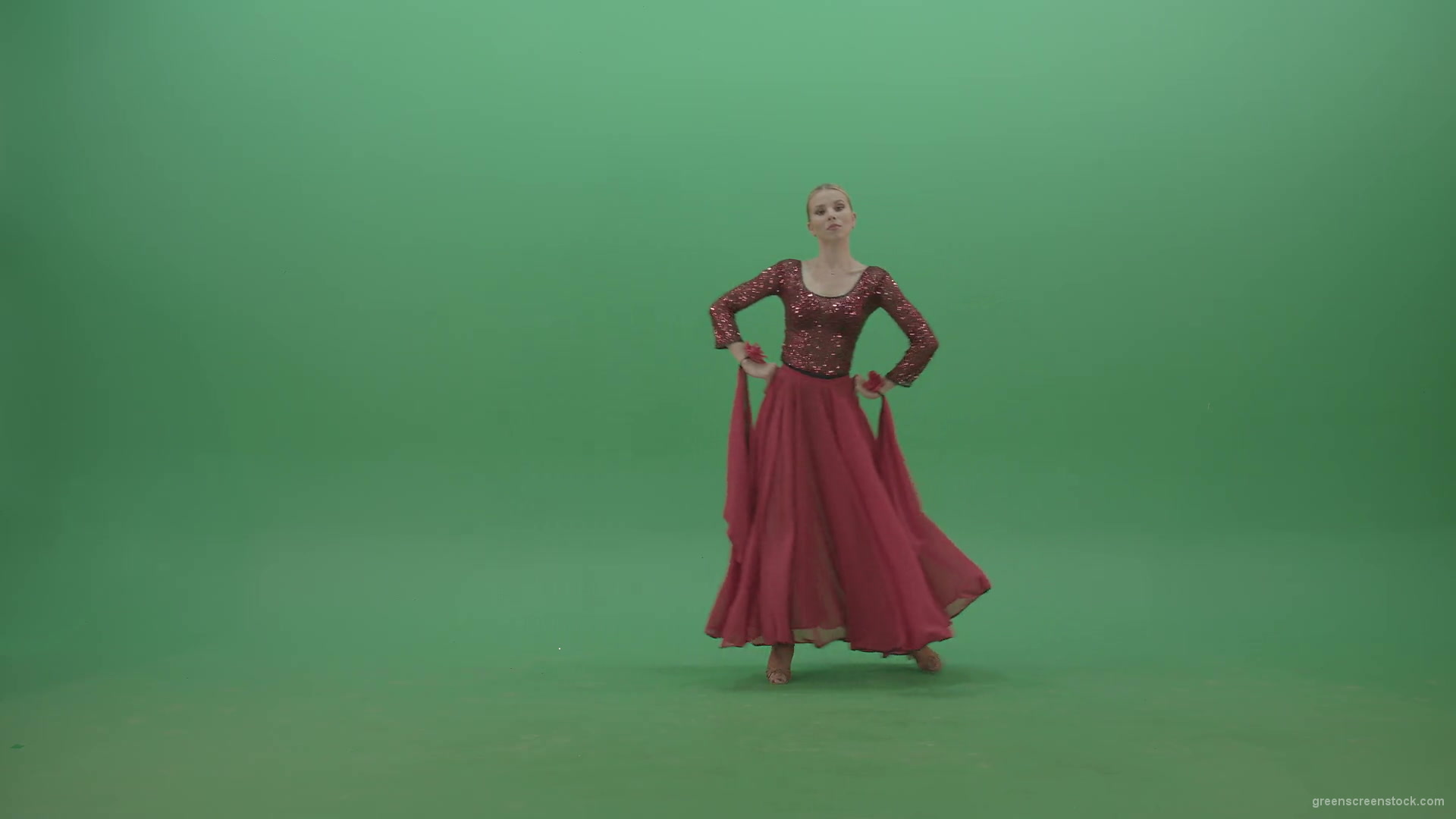 Blondie-in-red-latino-wear-moving-and-dance-on-green-screen-4K-Video-Footage-1920_009 Green Screen Stock