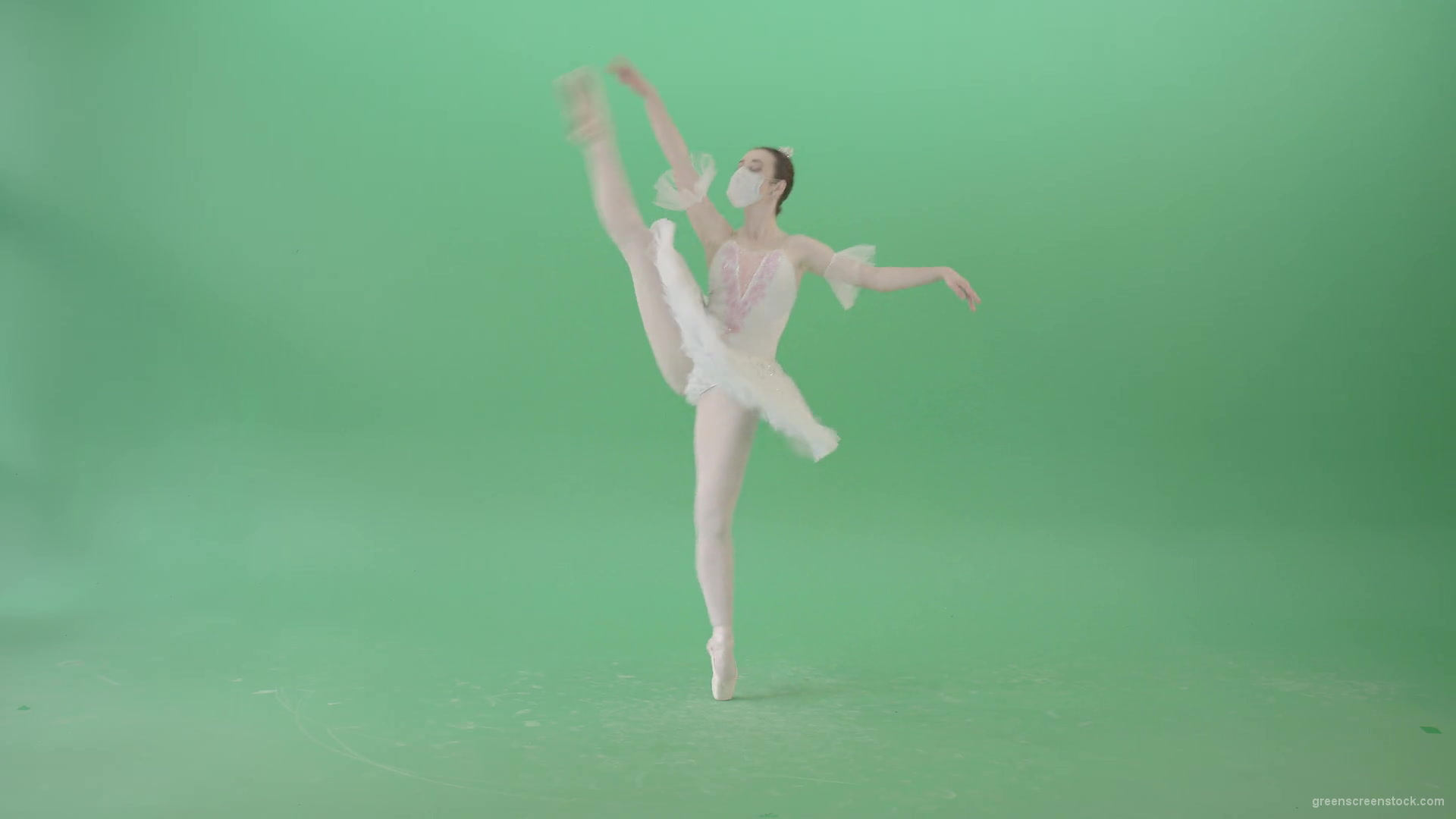 Dancing-ballerina-Girl-in-Ballet-Dress-and-Covid19-mask-dancing-isolated-on-green-screen-4K-Video-Footage--1920_002 Green Screen Stock