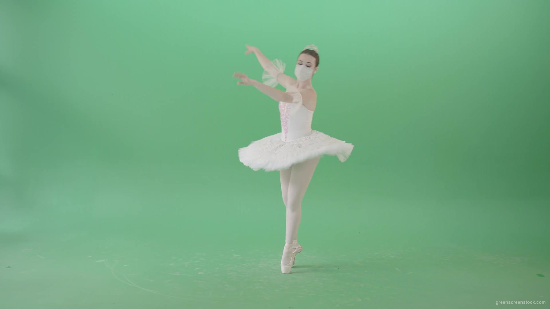 Dancing-ballerina-Girl-in-Ballet-Dress-and-Covid19-mask-dancing-isolated-on-green-screen-4K-Video-Footage--1920_004 Green Screen Stock