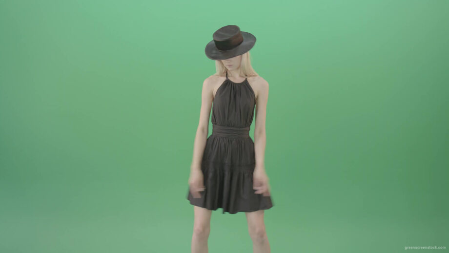 vj video background Elegant-girl-in-black-dress-and-hat-chilling-dance-isolated-on-green-screen-4K-Video-Footage-1920_003