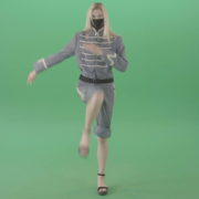 Female-yound-blonde-girl-in-black-mask-and-military-old-uniform-marching-in-front-over-green-screen-4K-Video-Footage-1920_009 Green Screen Stock