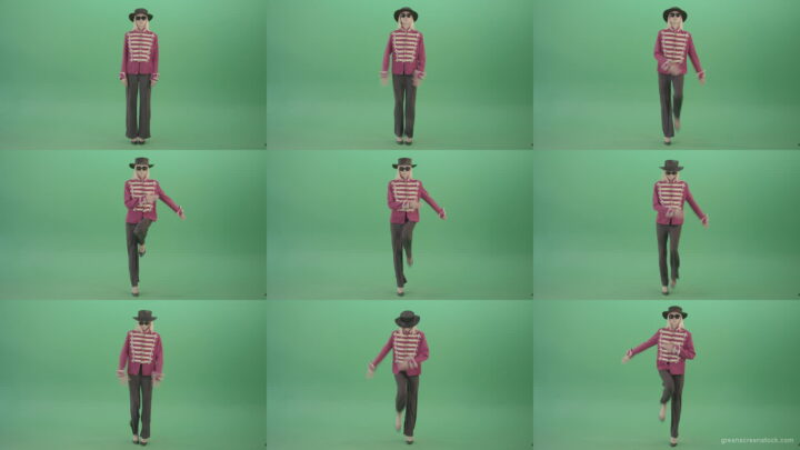 Girl-in-black-hat-and-red-uniform-marching-in-front-view-on-green-screen-4K-Video-footage-1920 Green Screen Stock