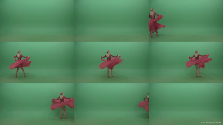 Girl-in-red-dress-moving-from-left-to-right-spinning-in-flower-passion-dance-on-green-screen-4K-Video-Footage-1920 Green Screen Stock